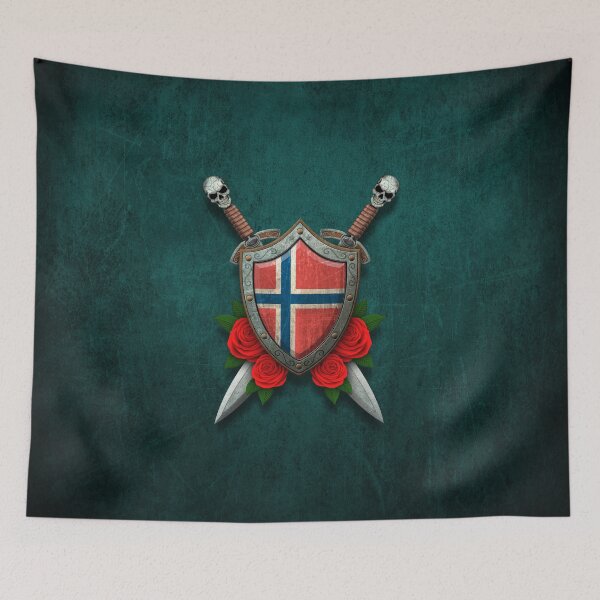 Item preview, Norwegian Flag on a Worn Shield and Crossed Swords designed and sold by JeffBartels.