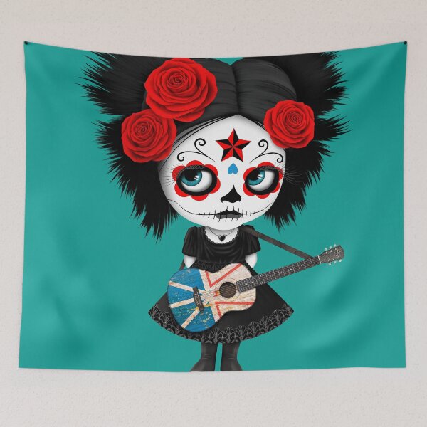 Item preview, Sugar Skull Girl Playing Newfoundland Flag Guitar designed and sold by JeffBartels.