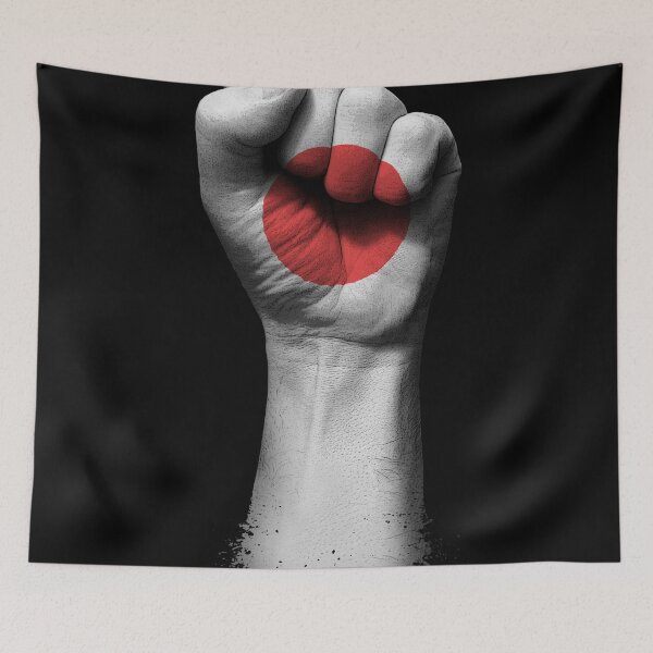 Artikelvorschau, Flagge von Japan auf einer angehobenen geballten Faust entworfen und verkauft von JeffBartels.