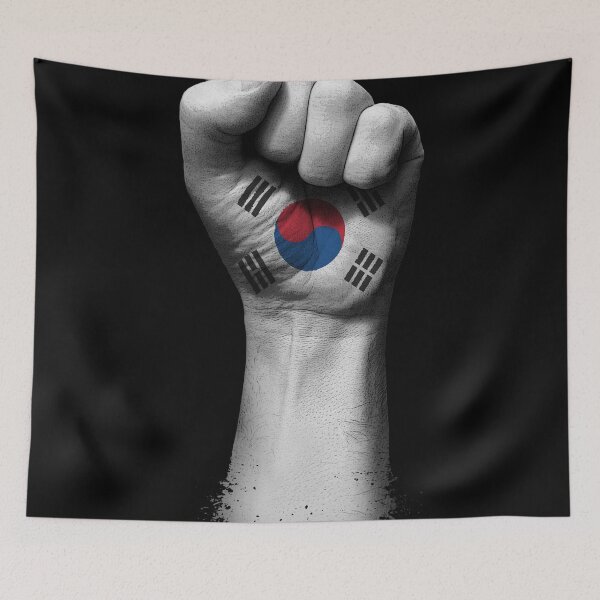 Artikelvorschau, Flagge von Südkorea auf einer angehobenen geballten Faust entworfen und verkauft von JeffBartels.
