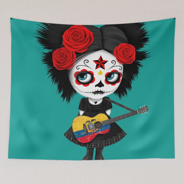 Item preview, Sugar Skull Girl Playing Ecuadorian Flag Guitar designed and sold by JeffBartels.