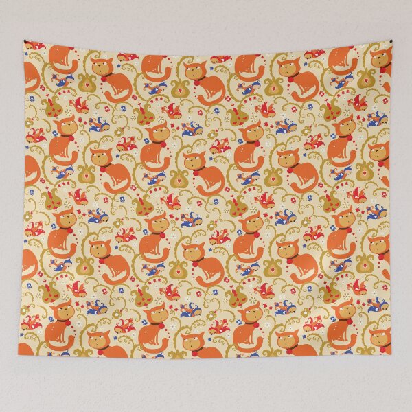 Item preview, RED cat BLUE bird pattern. designed and sold by Kimazo.