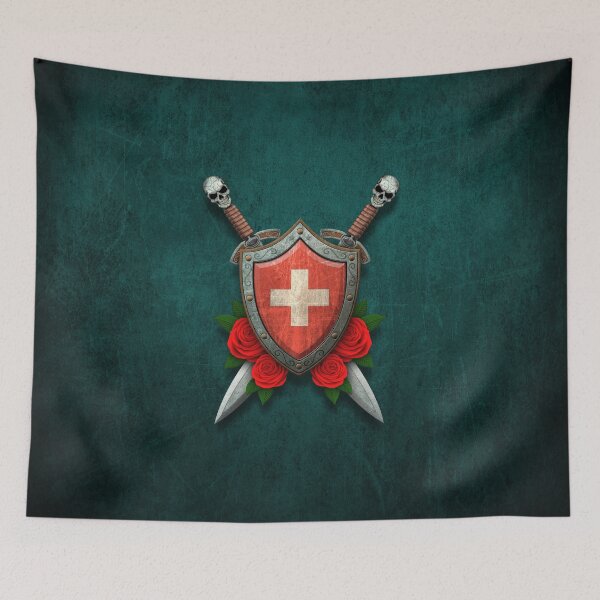 Item preview, Swiss Flag on a Worn Shield and Crossed Swords designed and sold by JeffBartels.
