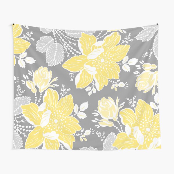 Yellow Grey Flowers Pattern Tapestry