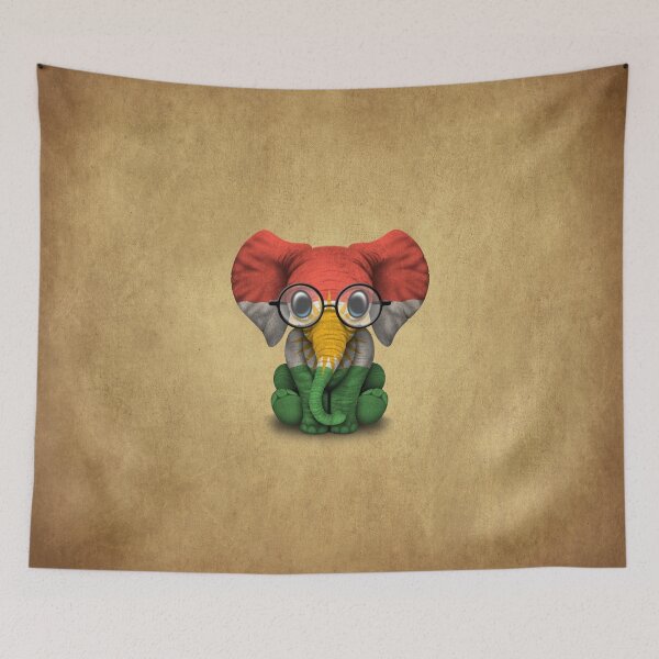 Artikelvorschau, Baby Elephant mit Brille und kurdischer Flagge entworfen und verkauft von JeffBartels.