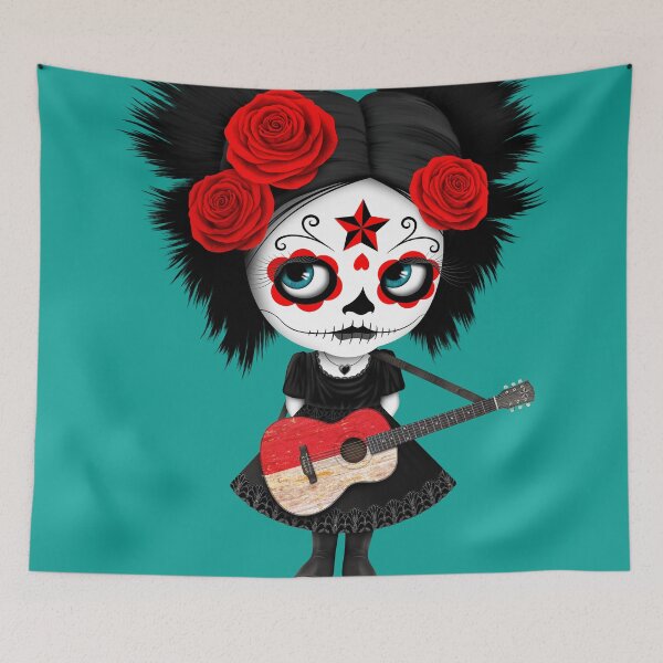 Item preview, Sugar Skull Girl Playing Indonesian Flag Guitar designed and sold by JeffBartels.