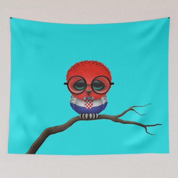 Item preview, Nerdy Croatian Baby Owl on a Branch designed and sold by JeffBartels.