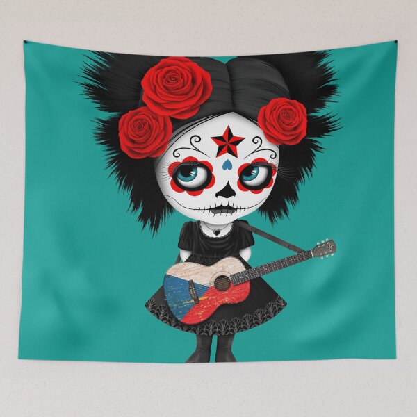 Item preview, Sugar Skull Girl Playing Czech Flag Guitar designed and sold by JeffBartels.