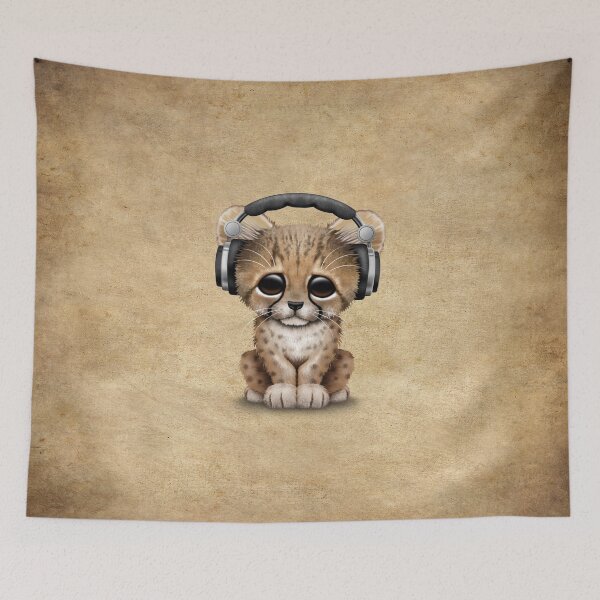 Aperçu de l'œuvre Mignon Cheetah Cub Dj portant des écouteurs créée et vendue par JeffBartels.