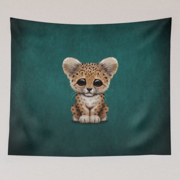 Item preview, Cute Baby Leopard Cub on Teal Blue designed and sold by JeffBartels.