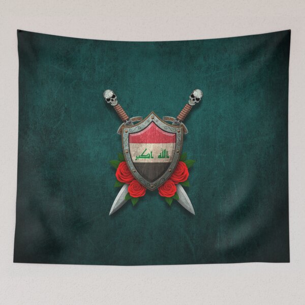 Item preview, Iraqi Flag on a Worn Shield and Crossed Swords designed and sold by JeffBartels.