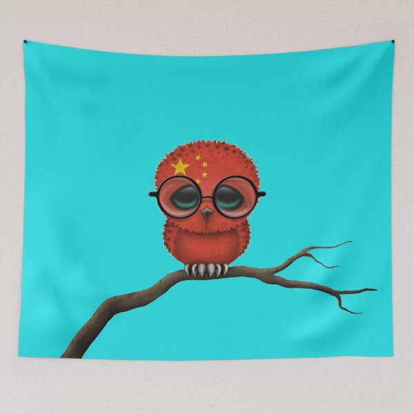 Item preview, Nerdy Chinese Baby Owl on a Branch designed and sold by JeffBartels.