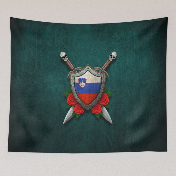 Item preview, Slovenian Flag on a Worn Shield and Crossed Swords designed and sold by JeffBartels.