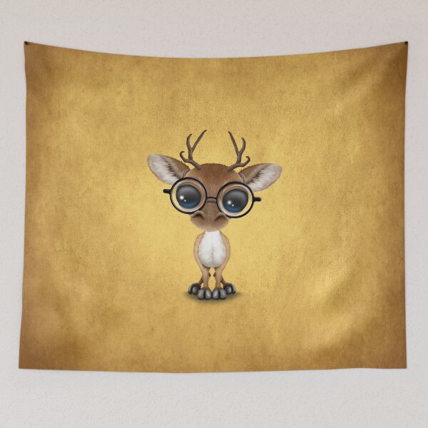 Aperçu de l'œuvre Cute Curious Nerdy Baby Deer Wearing Glasses on Yellow créée et vendue par JeffBartels.
