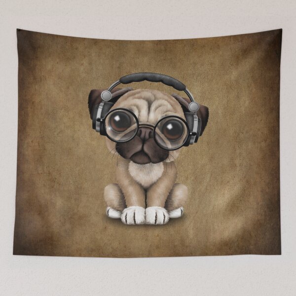 Item preview, Cute Pug Puppy Dj Wearing Headphones and Glasses designed and sold by JeffBartels.