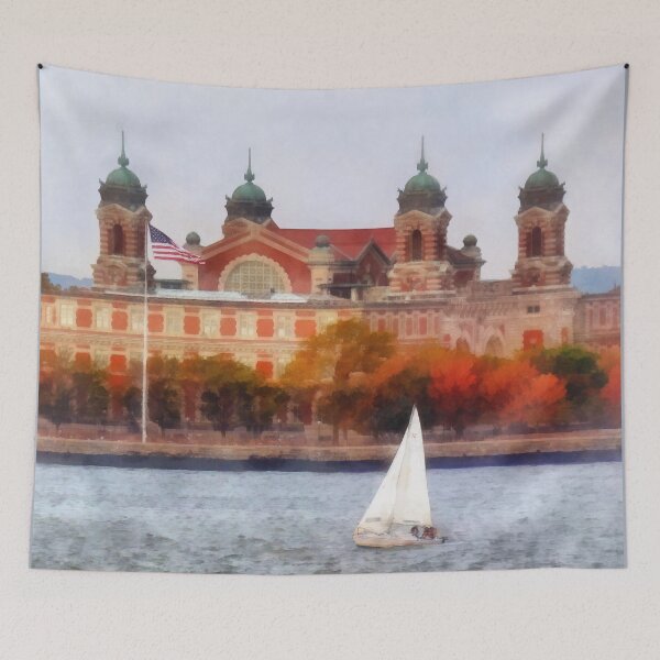 Item preview, Manhattan NY - Sailboat by Ellis Island designed and sold by Susan Savad.