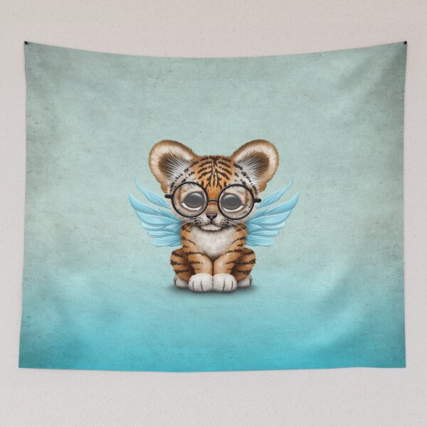 Item preview, Tiger Cub with Fairy Wings Wearing Glasses on Blue designed and sold by JeffBartels.