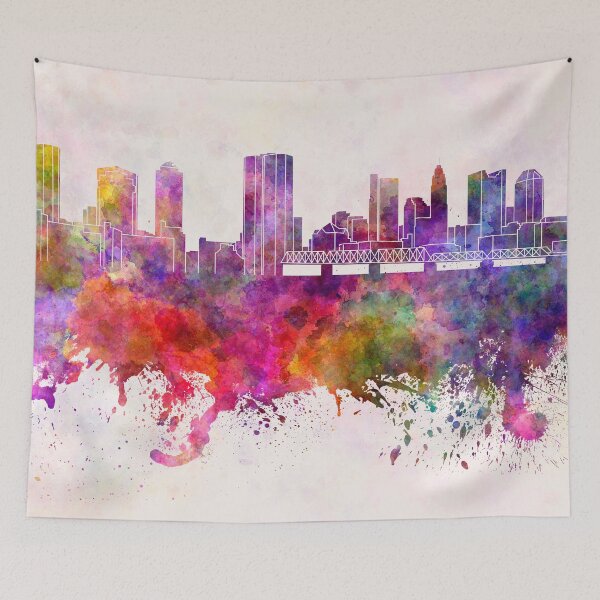 Item preview, Columbus skyline in watercolor background designed and sold by paulrommer.