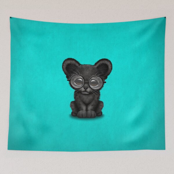 Item preview, Cute Baby Black Panther Cub Wearing Glasses on Blue designed and sold by JeffBartels.