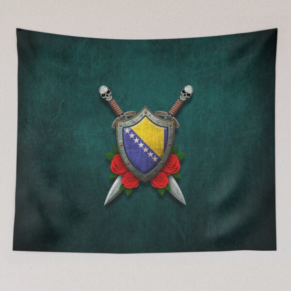 Item preview, Bosnian Flag on a Worn Shield and Crossed Swords designed and sold by JeffBartels.