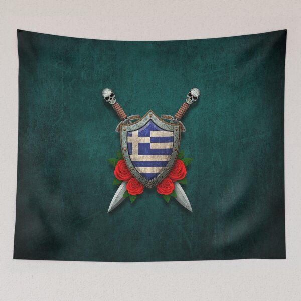 Item preview, Greek Flag on a Worn Shield and Crossed Swords designed and sold by JeffBartels.