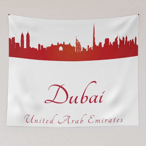 Item preview, Dubai skyline in red and gray background designed and sold by paulrommer.