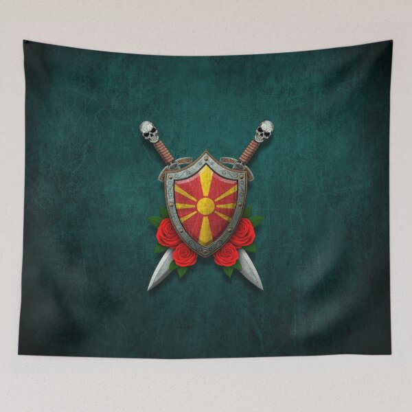 Item preview, Macedonian Flag on a Worn Shield and Crossed Swords designed and sold by JeffBartels.