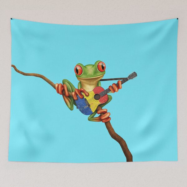 Item preview, Tree Frog Playing Romanian Flag Guitar designed and sold by JeffBartels.