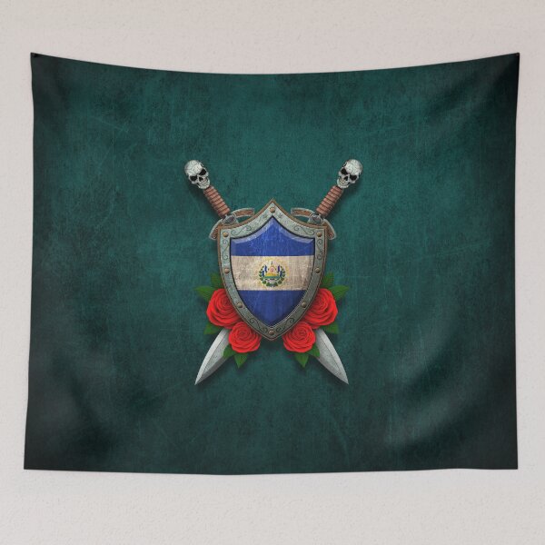 Item preview, Salvadorian Flag on a Worn Shield and Crossed Swords designed and sold by JeffBartels.