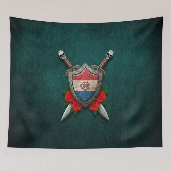 Item preview, Paraguay Flag on a Worn Shield and Crossed Swords designed and sold by JeffBartels.