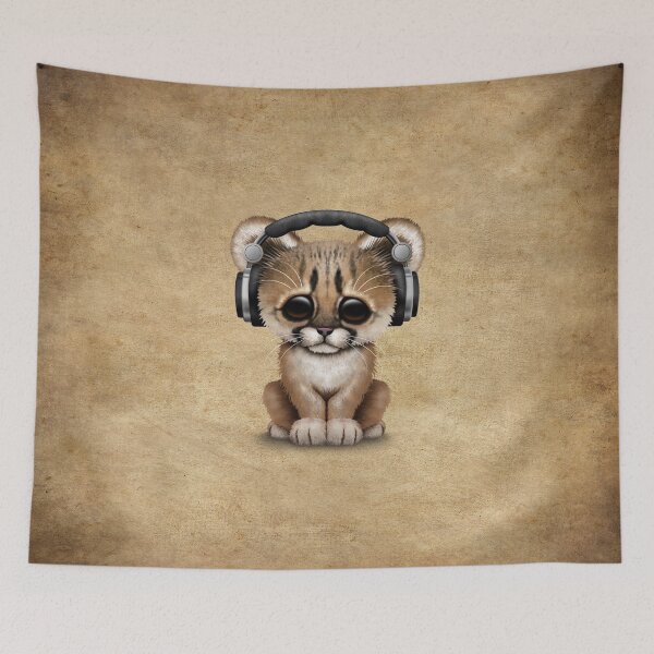 Item preview, Cute Cougar Cub Dj Wearing Headphones  designed and sold by JeffBartels.