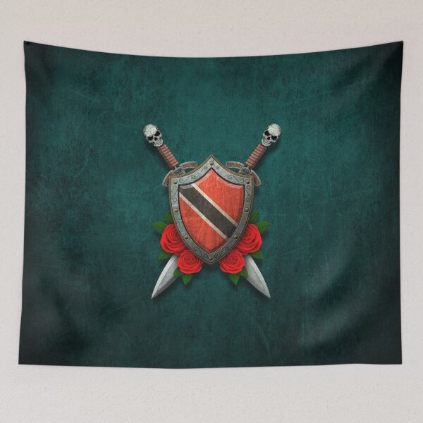 Item preview, Trinidadian Flag on a Worn Shield and Crossed Swords designed and sold by JeffBartels.