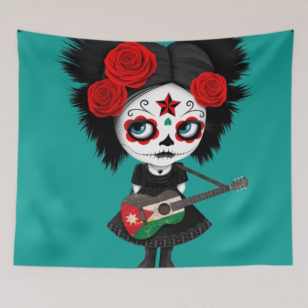 Item preview, Sugar Skull Girl Playing Jordanian Flag Guitar designed and sold by JeffBartels.