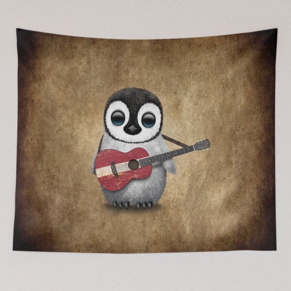 Item preview, Baby Penguin Playing Latvian Flag Guitar designed and sold by JeffBartels.