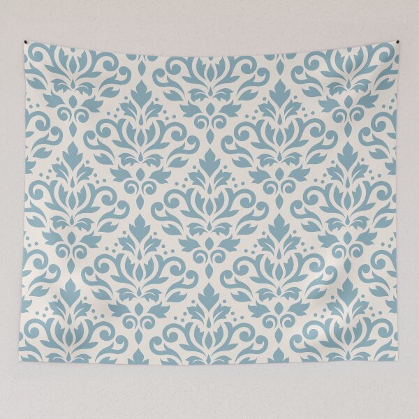 Item preview, Scroll Damask Large Pattern Blue on Cream designed and sold by NataliePaskell.