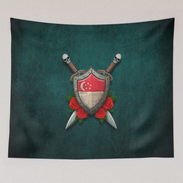 Item preview, Singapore Flag on a Worn Shield and Crossed Swords designed and sold by JeffBartels.