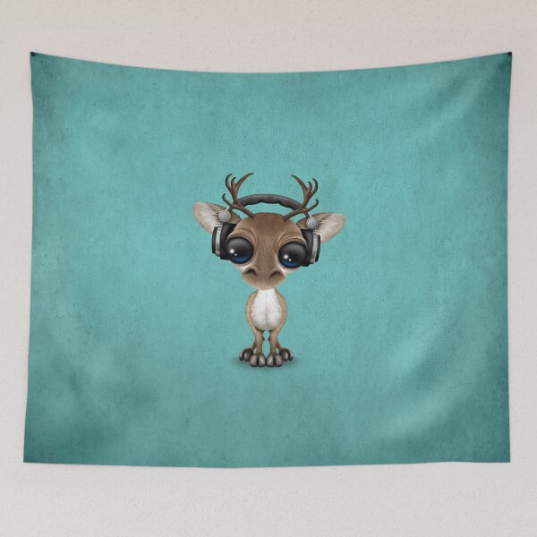 Item preview, Cute Musical Reindeer Dj Wearing Headphones on Blue designed and sold by JeffBartels.