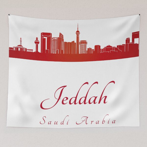 Item preview, Jeddah skyline in red and gray background designed and sold by paulrommer.