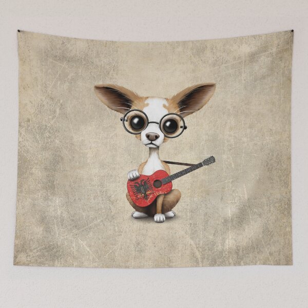 Artikelvorschau, Nette Chihuahua, die albanische Flaggen-Gitarre spielen entworfen und verkauft von JeffBartels.