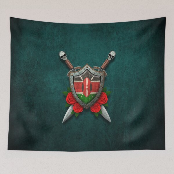 Item preview, Kenyan Flag on a Worn Shield and Crossed Swords designed and sold by JeffBartels.