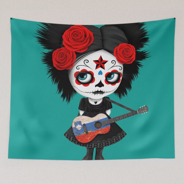 Item preview, Sugar Skull Girl Playing Slovenian Flag Guitar designed and sold by JeffBartels.