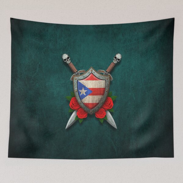 Item preview, Puerto Rican Flag on a Worn Shield and Crossed Swords designed and sold by JeffBartels.