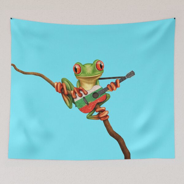 Item preview, Tree Frog Playing Bulgarian Flag Guitar designed and sold by JeffBartels.