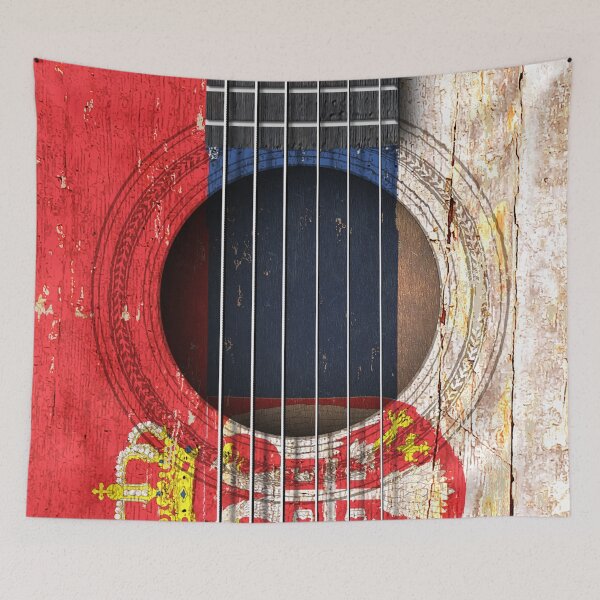 Item preview, Old Acoustic Guitar with Serbian Flag designed and sold by JeffBartels.