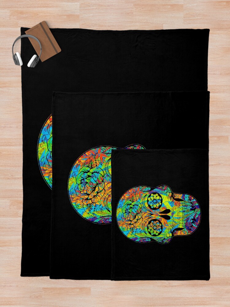 Alternate view of cool floral skull art Throw Blanket