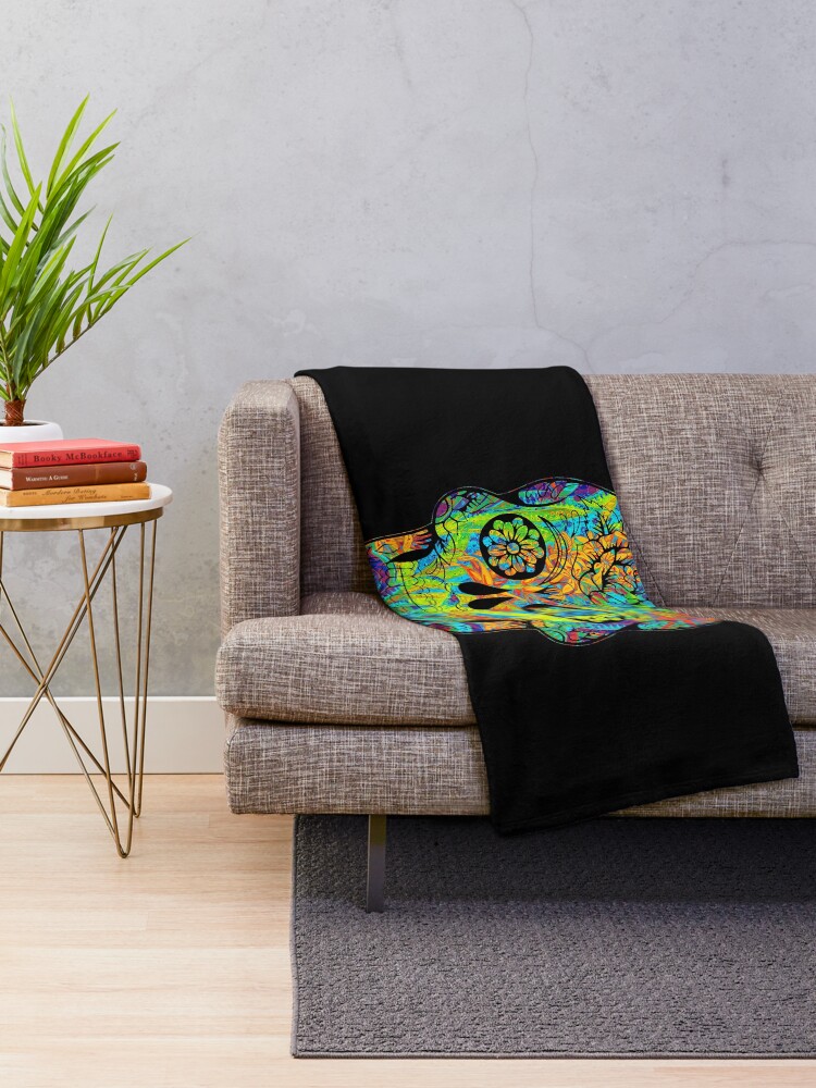 Alternate view of cool floral skull art Throw Blanket