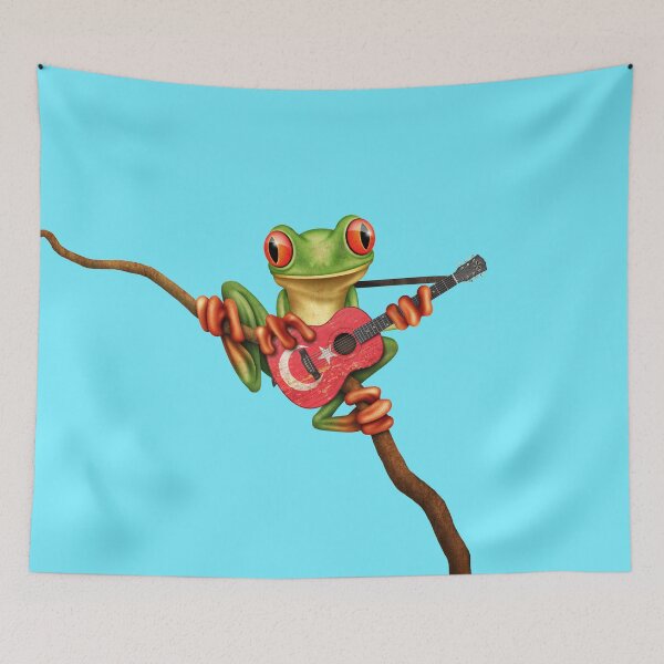 Item preview, Tree Frog Playing Turkish Flag Guitar designed and sold by JeffBartels.