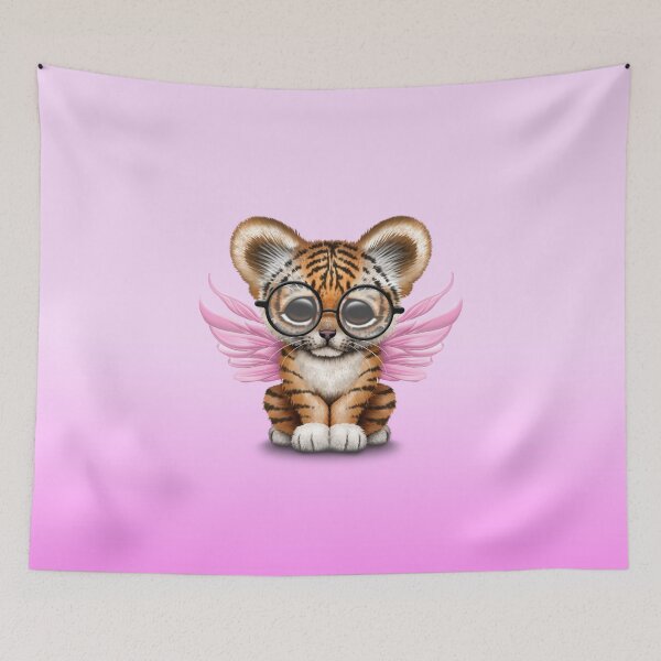 Item preview, Tiger Cub with Fairy Wings Wearing Glasses on Pink designed and sold by JeffBartels.