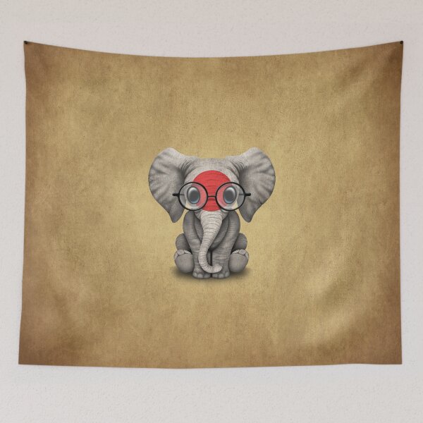 Item preview, Baby Elephant with Glasses and Japanese Flag designed and sold by JeffBartels.