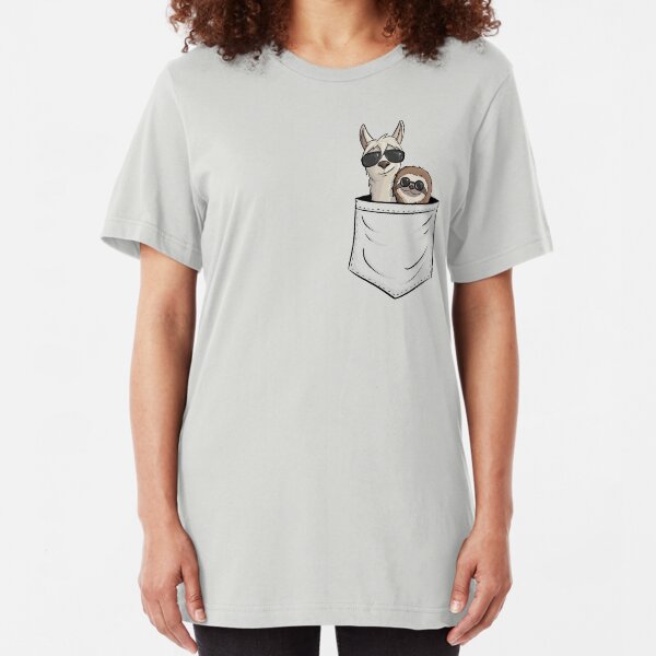 Funky Faultier & Hipster Lama mit Sonnenbrille in Tasche Slim Fit T-Shirt